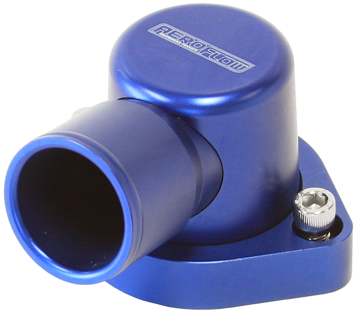AEROFLOW FORD 302 351C 90 DEG SWIVEL BLUE THERMOSTAT HOUSING