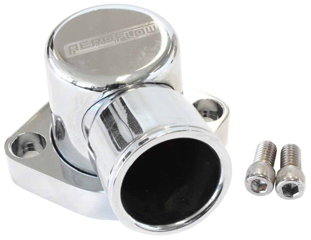 AEROFLOW FORD 302 351C 90 DEG SWIVEL CHROME THERMOSTAT HOUSING
