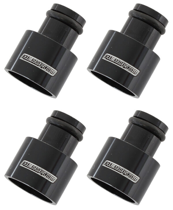 AEROFLOW INJECTOR ADAPTER SHORT 14MM TO11MM FUEL RAIL 4 PACK BLACK