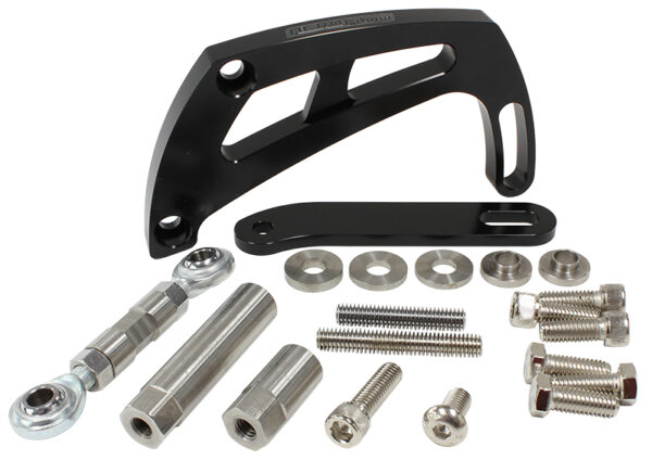 AEROFLOW BLACK POWER STEER BRACKET S/B HIGH MOUNT SUIT S/B CHEV