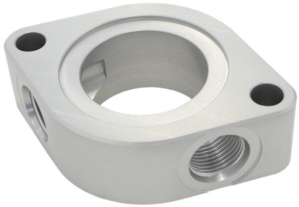 AEROFLOW CHEV THERMOSTAT WATER NECK SPACER WITH 2 X -8ORB AUX PORT