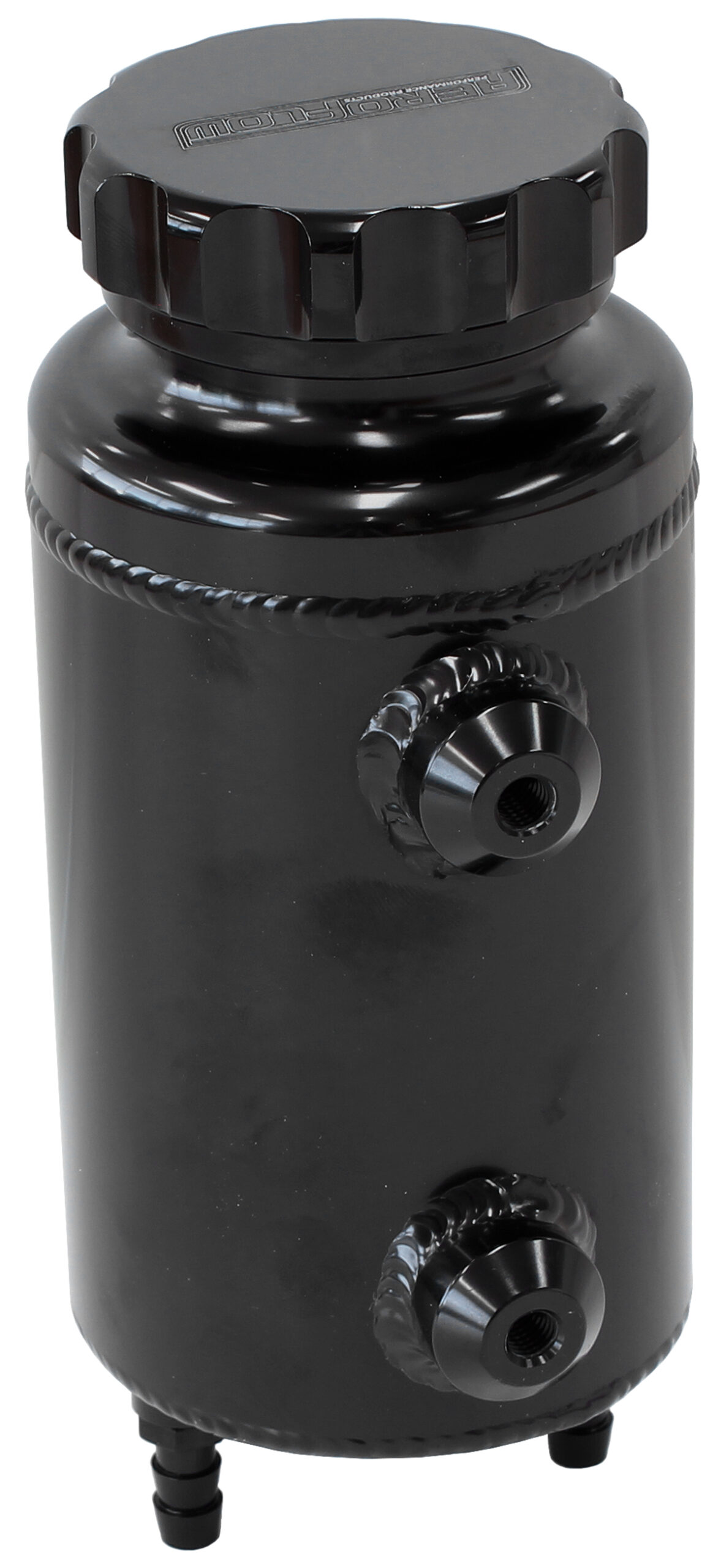 Aeroflow Universal Radiator Overflow Tank 8" X 3.5" -4 ORB Black
