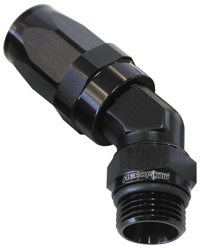 Aeroflow 45 Deg -8 Hose To Male -8 Thread Black