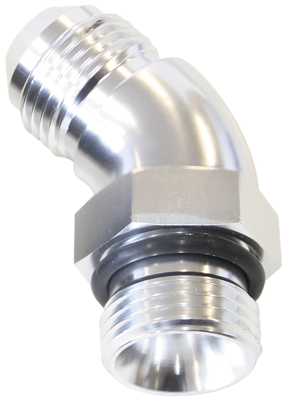 Aeroflow 45 Deg -4ORB To -6AN Complete With Jam Nut And O-Ring Silver