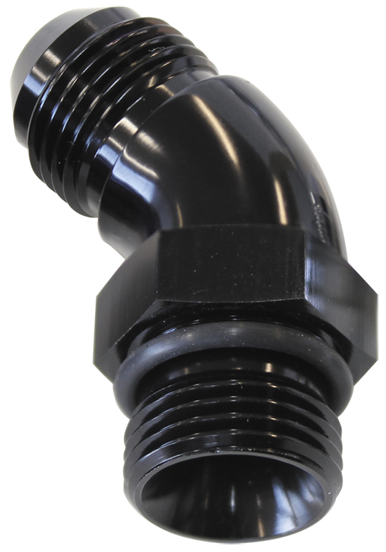 Aeroflow 45 Deg -12ORB To -12AN Completwith Jam Nut And O-Ring Black
