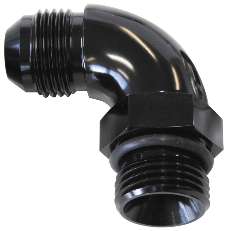 Aeroflow 90 Deg -20ORB To -16AN Completwith Jam Nut And O-Ring Black