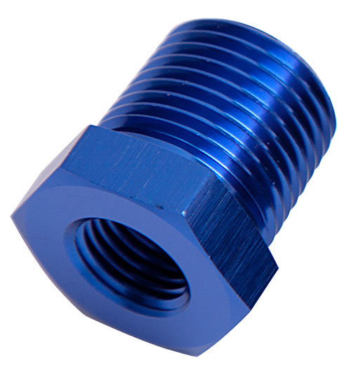Aeroflow NPT Pipe Reducer, Blue 1/2" NPT Male, 1/8" NPT Female