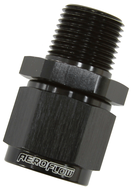 Aeroflow 1/8" NPT To -4AN Female Nut Black Straight Swivel Nut