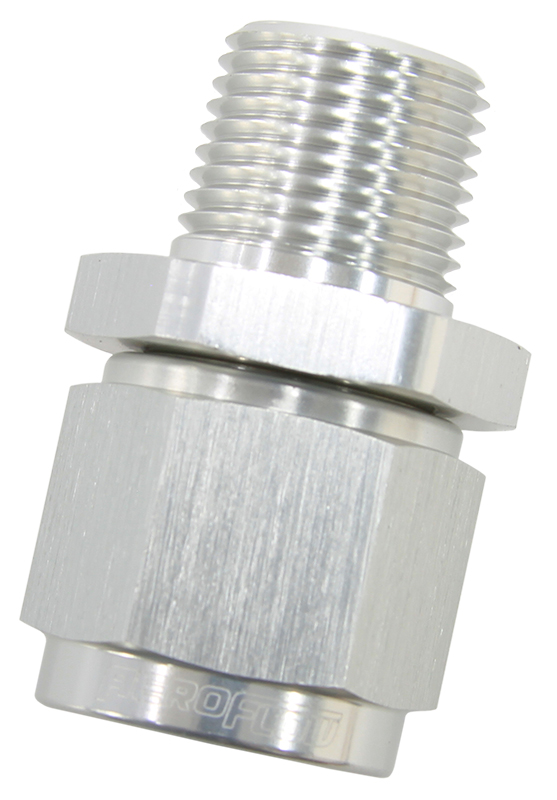 Aeroflow 1/8" NPT To -4AN Female Nut Silver Straight Swivel Nut