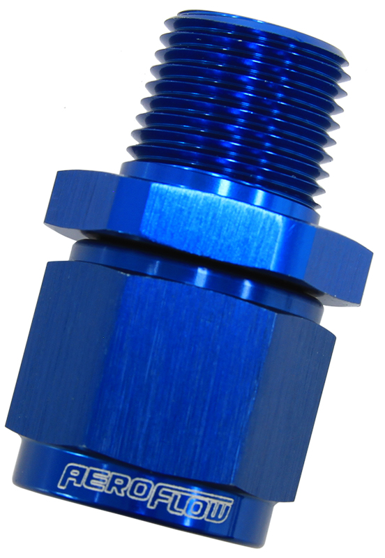 Aeroflow 3/8" NPT To -6AN Female Nut Blue Straight Swivel Nut