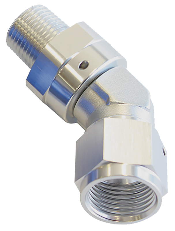 Aeroflow 45 Deg 1/4" NPT To -6AN Femaleblack Full Swivel Fitting AF919-06-04S