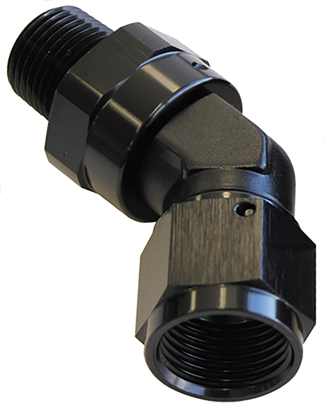 Aeroflow 45 Deg 1/2" NPT To -8AN Femaleblack Full Swivel Fitting