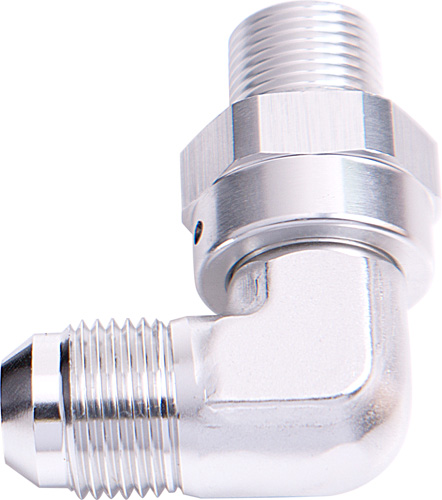 Aeroflow 90 Deg 1/4" NPT To -8AN Silver Male Swivel Thread