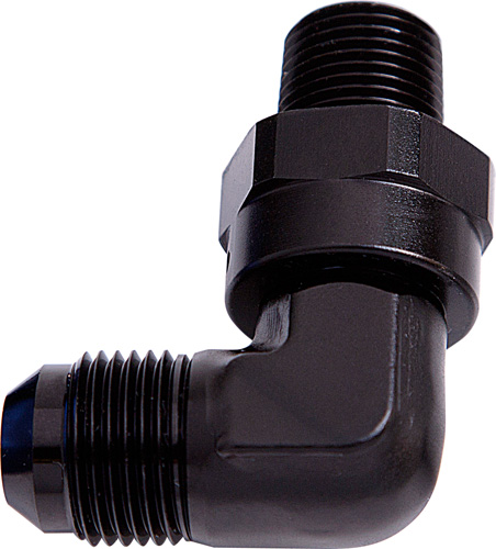 Aeroflow 90 Deg 1/2" NPT To -12AN Black Male Swivel Thread