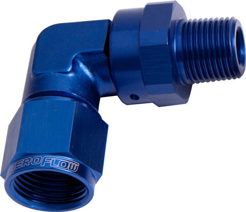 Aeroflow 90 Deg 1/8" NPT To -3AN Blue Female Swivel Nut