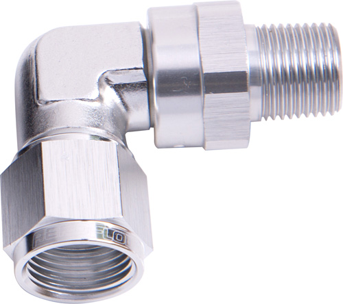 Aeroflow 90 Deg 1/8" NPT To -4AN Silver Female Swivel Nut