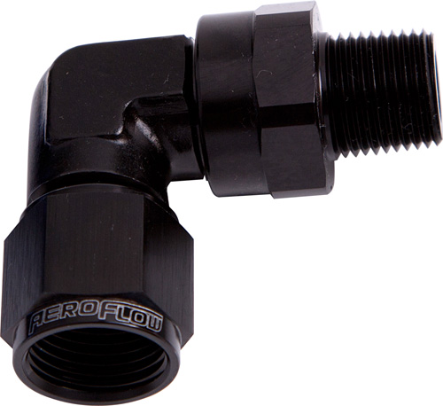 Aeroflow 90 Deg 1/4" NPT To -4AN Black Female Swivel Nut