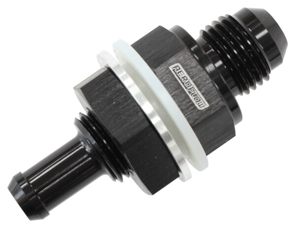 AEROFLOW Fuel Cell Bulkhead Fitting -6AN to 5/16" Barb Black