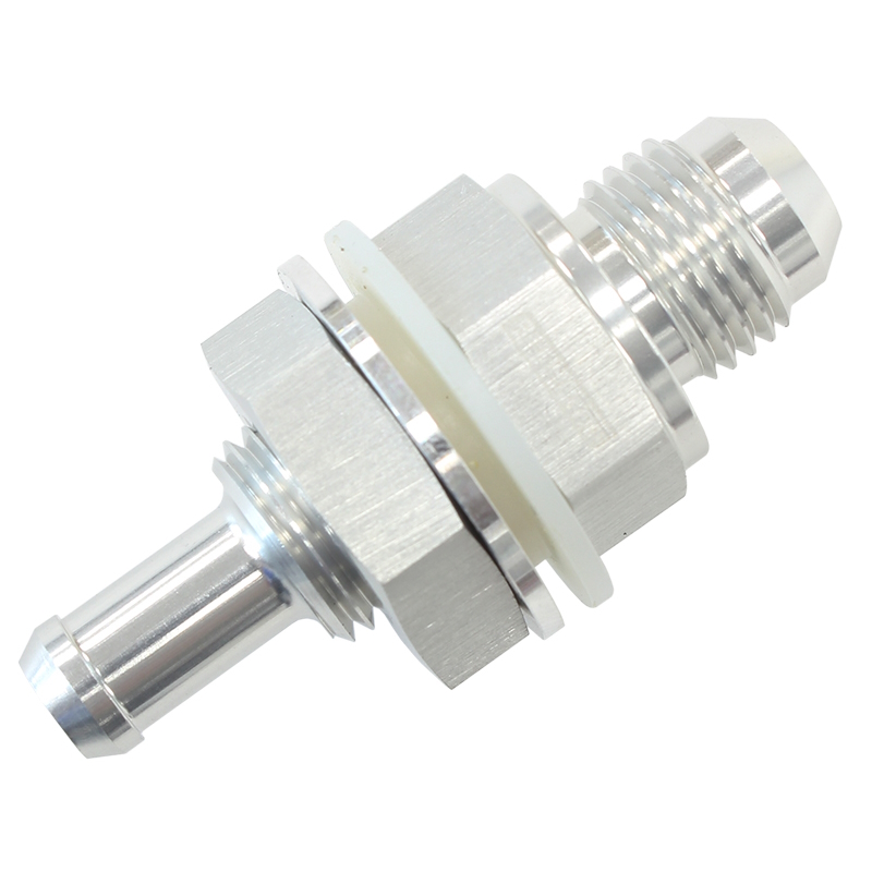 Aeroflow Performance Silver Billet Aluminium -6AN to 5/16 Inch Barb Bulkhead Fitting
