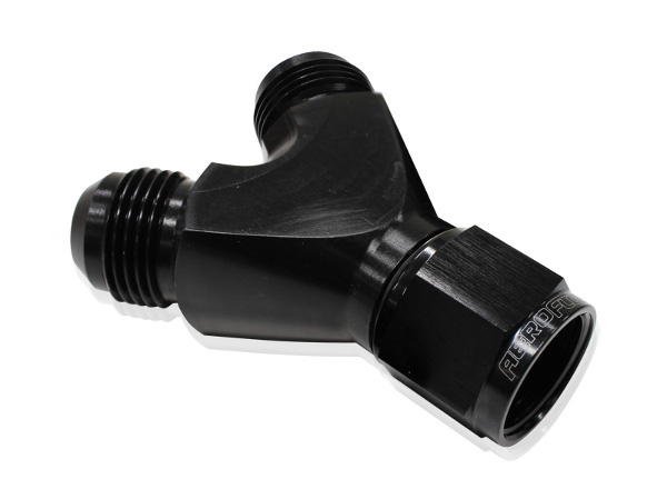 Aeroflow Y Piece -8 Swivel Nut 2X -6AN Black