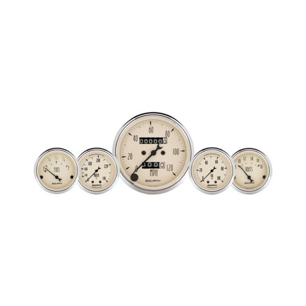 AUTOMETER 5pc Gauge Kit 3 1/8" & 2 1/16", Mech. Speedo., Wtmp & Oilp, Antique Beige - Image 10