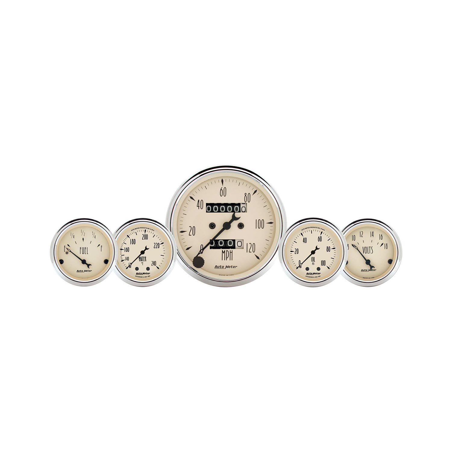 AUTOMETER 5pc Gauge Kit 3 1/8" & 2 1/16", Mech. Speedo., Wtmp & Oilp, Antique Beige - Image 10
