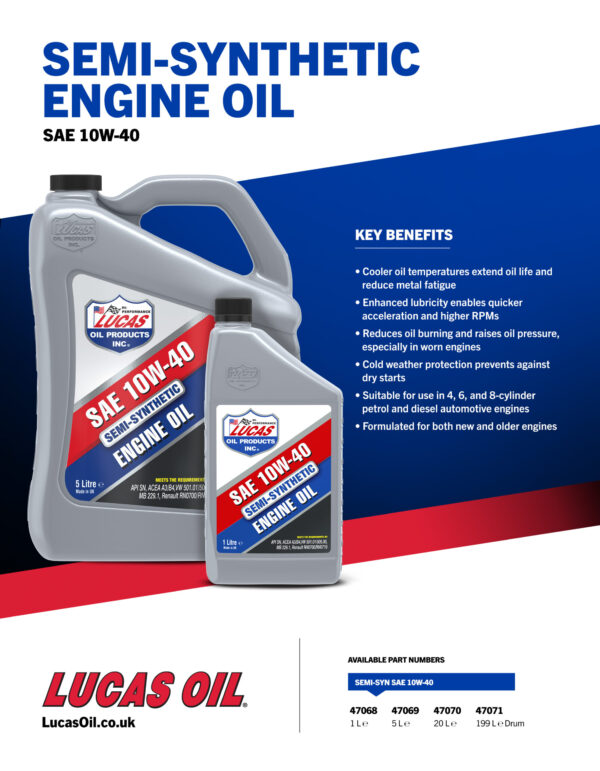 LUCAS Semi-Synthetic 10W-40 Engine Oil 20L