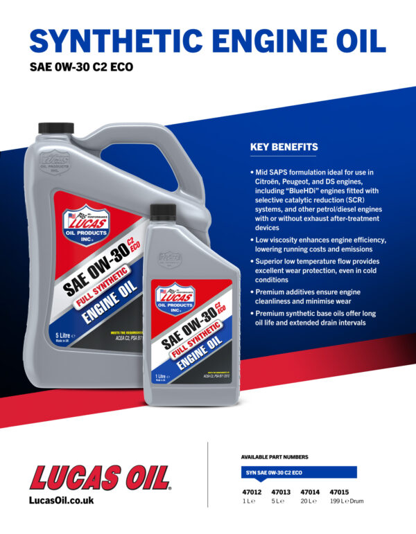 LUCAS Synthetic 0W-30 C2 ECO Engine Oil 20L