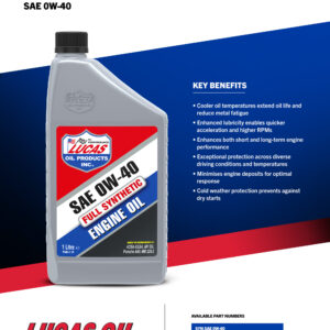 LUCAS Synthetic 0W-40 Engine Oil 199L Drum