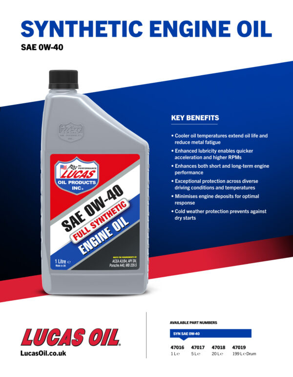 LUCAS Synthetic 0W-40 Engine Oil 199L Drum