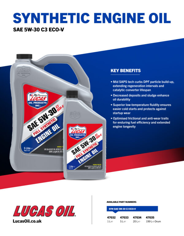 LUCAS Synthetic 5W-30 C3 ECO-V Engine Oil 5L - Image 3
