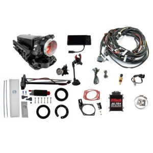 FITECH Ultra Ram/ 650 HP EFI Port System/ Chevy Small Block/ Matte Black Finish/ Timing Control/ 92mm LS Throttle Body/ Self Learning/ Go Fuel Intank Module/ Universal Fit/ 340 LPH Pump/ Go Fuel Regulator/ 4 Ports/ AN-6 Fittings/ AN-8 Fittings/ 0-100 PSI Gauge