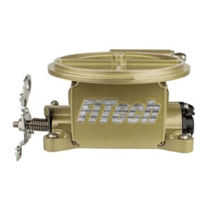 FiTech 39001 Go EFI 2-barrel 400HP self-tuning fuel injection throttle body in classic gold finish with handheld tuner