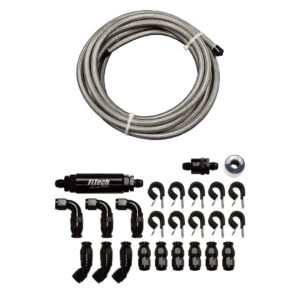 FITECH 20 Ft -6AN PTFE Stainless Steel Hose Kit with 10 Micron Filter & Check Valve, Braided