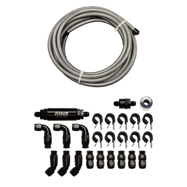 FITECH 20 Ft -6AN PTFE Stainless Steel Hose Kit with 10 Micron Filter & Check Valve, Braided
