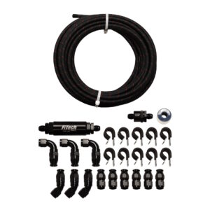 FITECH 40 Ft -6AN PTFE Stainless Steel Hose Kit with 10 Micron Filter & Check Valve, Black