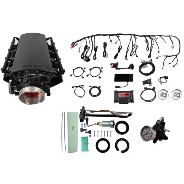FITECH Ultimate LS 500 HP EFI System With Short Cathedral Intake, Transmission Control, In Tank 440 LPH Pump Module & Go Fuel Regulator Master Kit