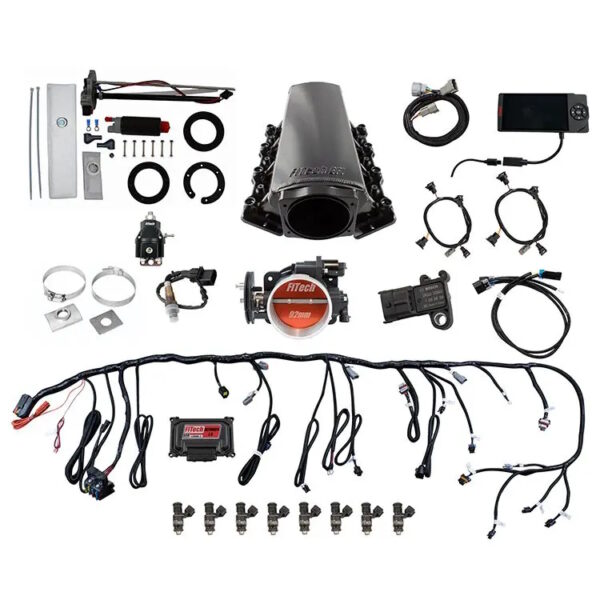 FITECH Ultimate LS 500 HP EFI System With Short Cathedral Intake, Transmission Control, In Tank 340 LPH Pump Module & Go Fuel Regulator Master Kit