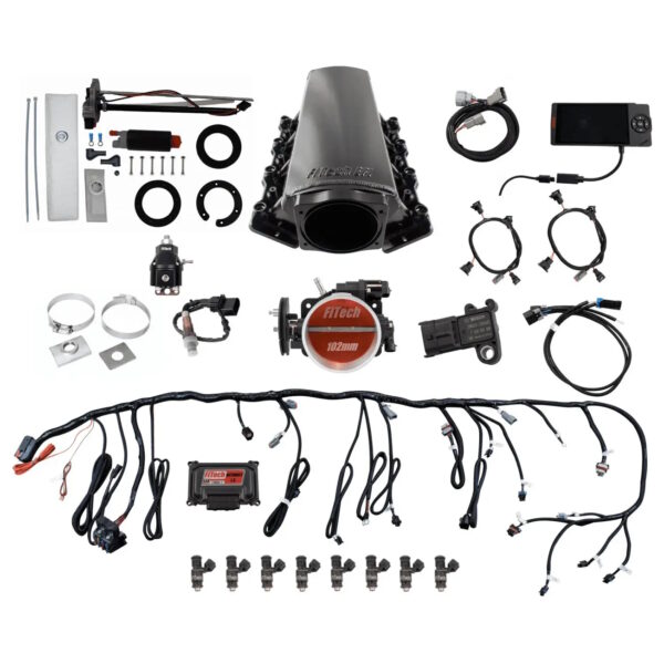 FITECH Ultimate LS 750 HP EFI System With Short Cathedral Intake, Transmission Control, In Tank 340 LPH Pump Module & Go Fuel Regulator Master Kit