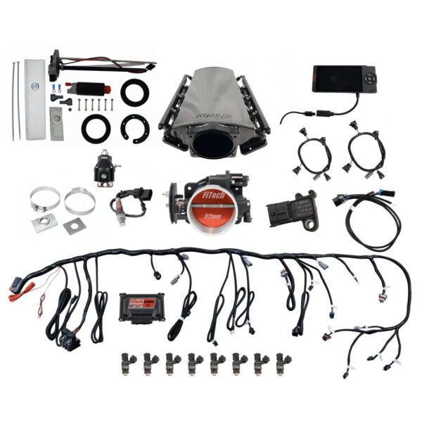 FITECH Ultimate LS 500 HP EFI System With Short LS3 Port Intake, In Tank 340 LPH Pump Module & Go Fuel Regulator Master Kit