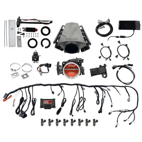 FITECH Ultimate LS 500 HP EFI System With Short LS3 Port Intake, Transmission Control, In Tank 340 LPH Pump Module & Go Fuel Regulator Master Kit