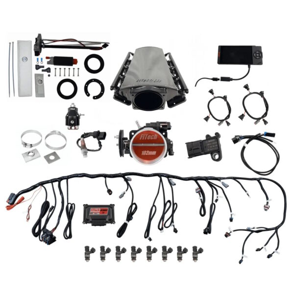 FITECH Ultimate LS 750 HP EFI System With Short LS3 Port Intake, In Tank 340 LPH Pump Module & Go Fuel Regulator Master Kit