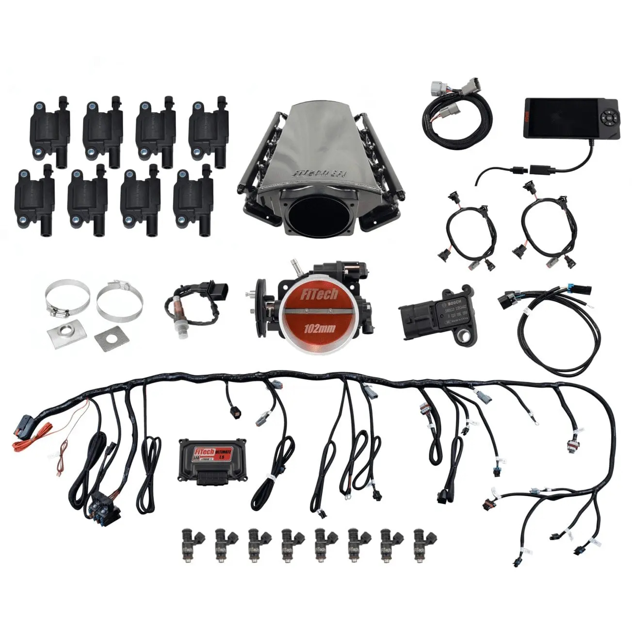 FITECH Ultimate LS 750 HP EFI System With Short LS3 Port Intake, Transmission Control & LS3 Coil Pack Set