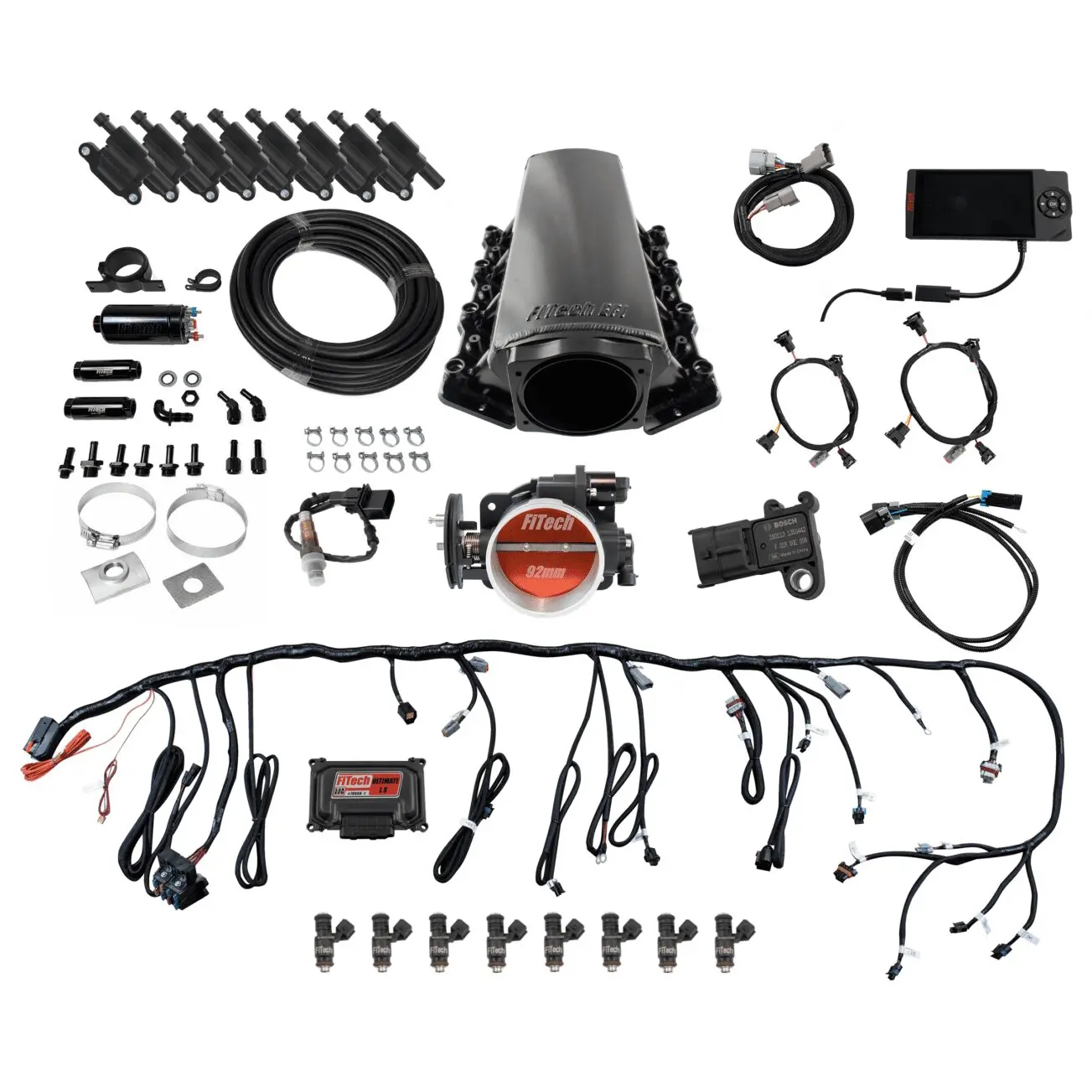FITECH Ultimate LS 500 HP EFI System With Short LS7 Port Intake, Transmission Control & LS3 Coil Pack Set