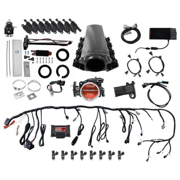 FITECH Ultimate LS 500 HP EFI System With Short Cathedral Intake, Transmission Control, In Tank Pump Module, Go Fuel Regulator & LS3 Coil Pack Set