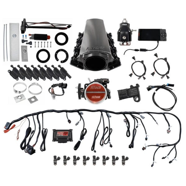 FITECH Ultimate LS 750 HP EFI System With Short Cathedral Intake, In Tank Pump Module, Go Fuel Regulator & LS3 Coil Pack Set