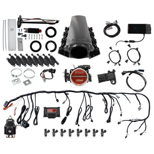 FITECH Ultimate LS 750 HP EFI System With Short Cathedral Intake, Transmission Control, In Tank Pump Module, Go Fuel Regulator & LS3 Coil Pack Set