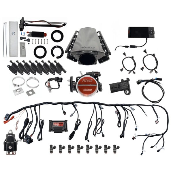 FITECH Ultimate LS 750 HP EFI System With Short LS3 Port Intake, In Tank Pump Module, Go Fuel Regulator, & LS3 Coil Pack Set