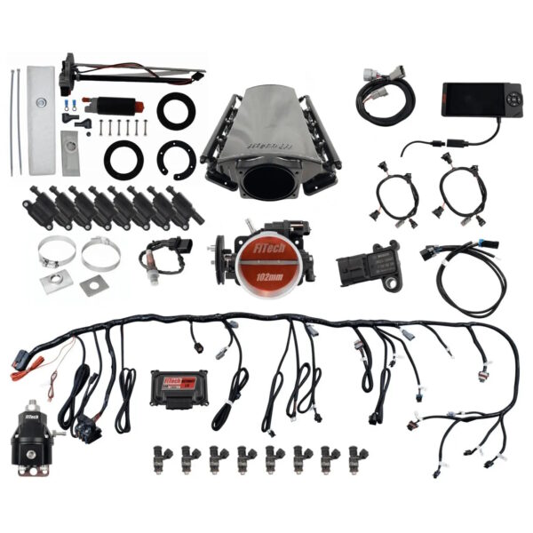 FITECH Ultimate LS 750 HP EFI System With Short LS3 Port Intake, Transmission Control, In Tank Pump Module, Go Fuel Regulator & LS3 Coil Pack Set