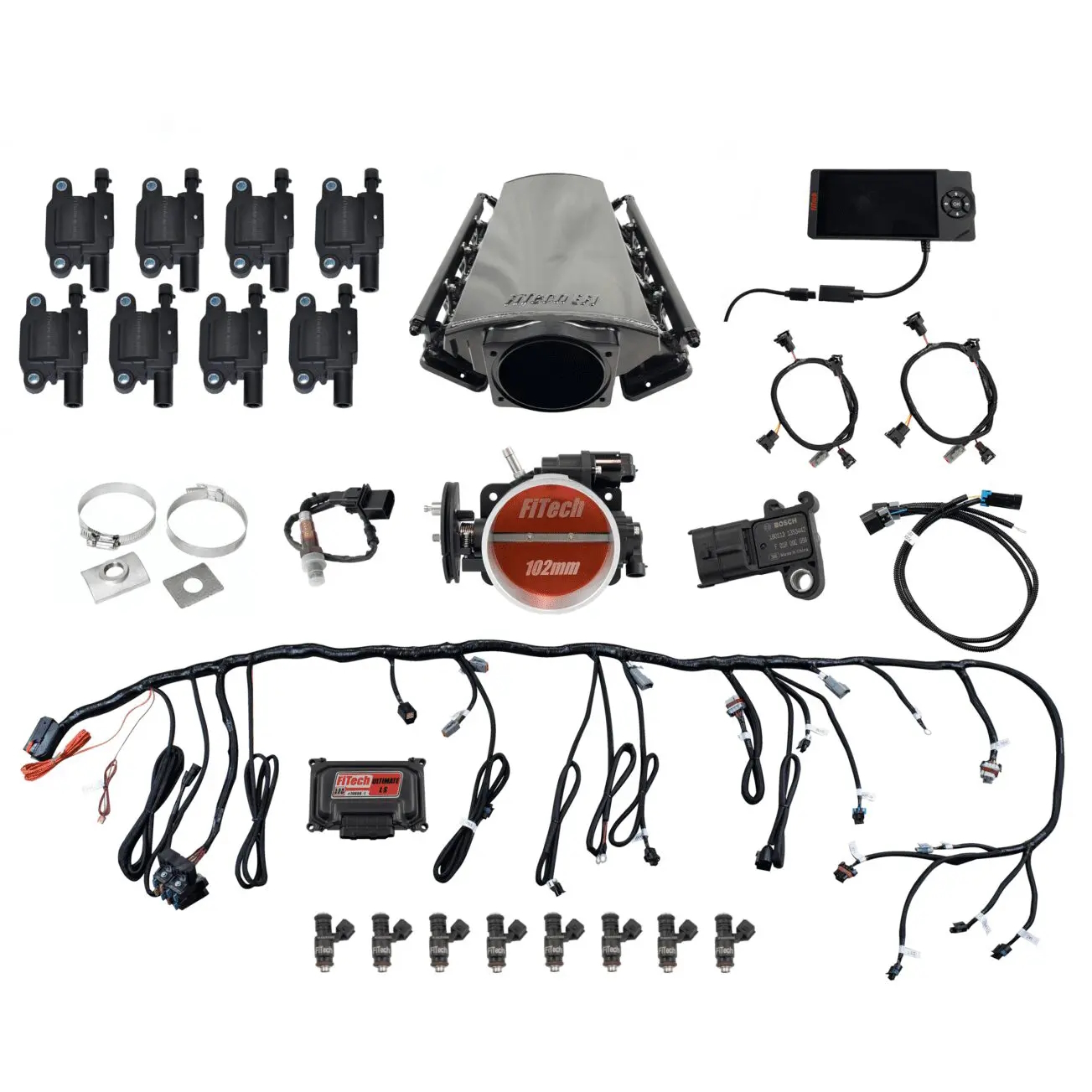 FITECH Ultimate LS 750 HP EFI System With Short LS3 Port Intake, Transmission Control & LS3 Coil Pack With LED Set